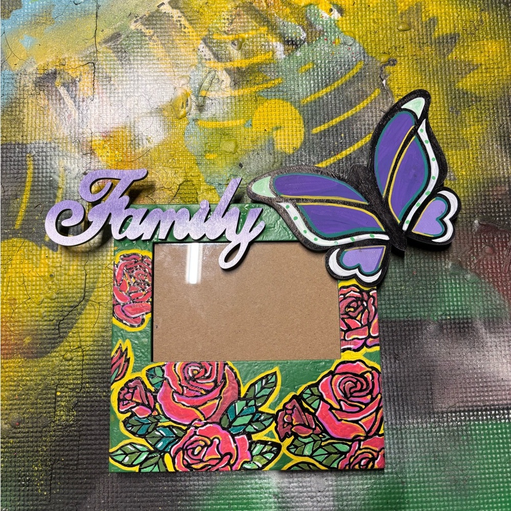 Colorful Family Photo Frame with Butterfly